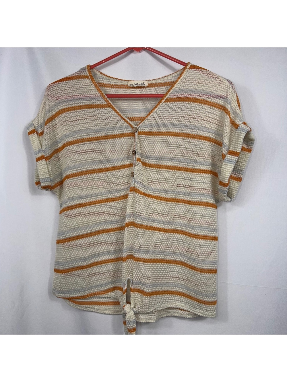 #LoveWins Medium Striped Knit Tie Front Top